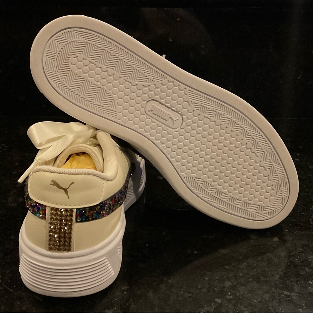 PUMA Smash V3 Platform Sneakers Size 8 & Rainbow SWAROVSKI stones Ribbon Ties - Picture 10 of 11